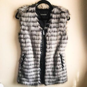 Iman Platinum Luxury Black Label Collection | Gray Brown Faux Fur Vest Jacket